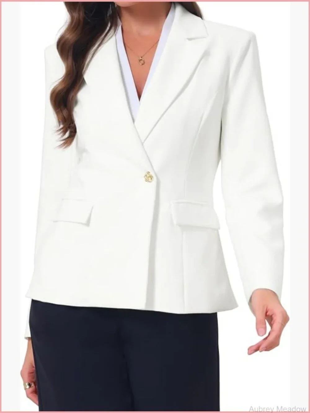 Women's Business Casual Blazer Notched Lapel Long Sleeve Single Button Flap